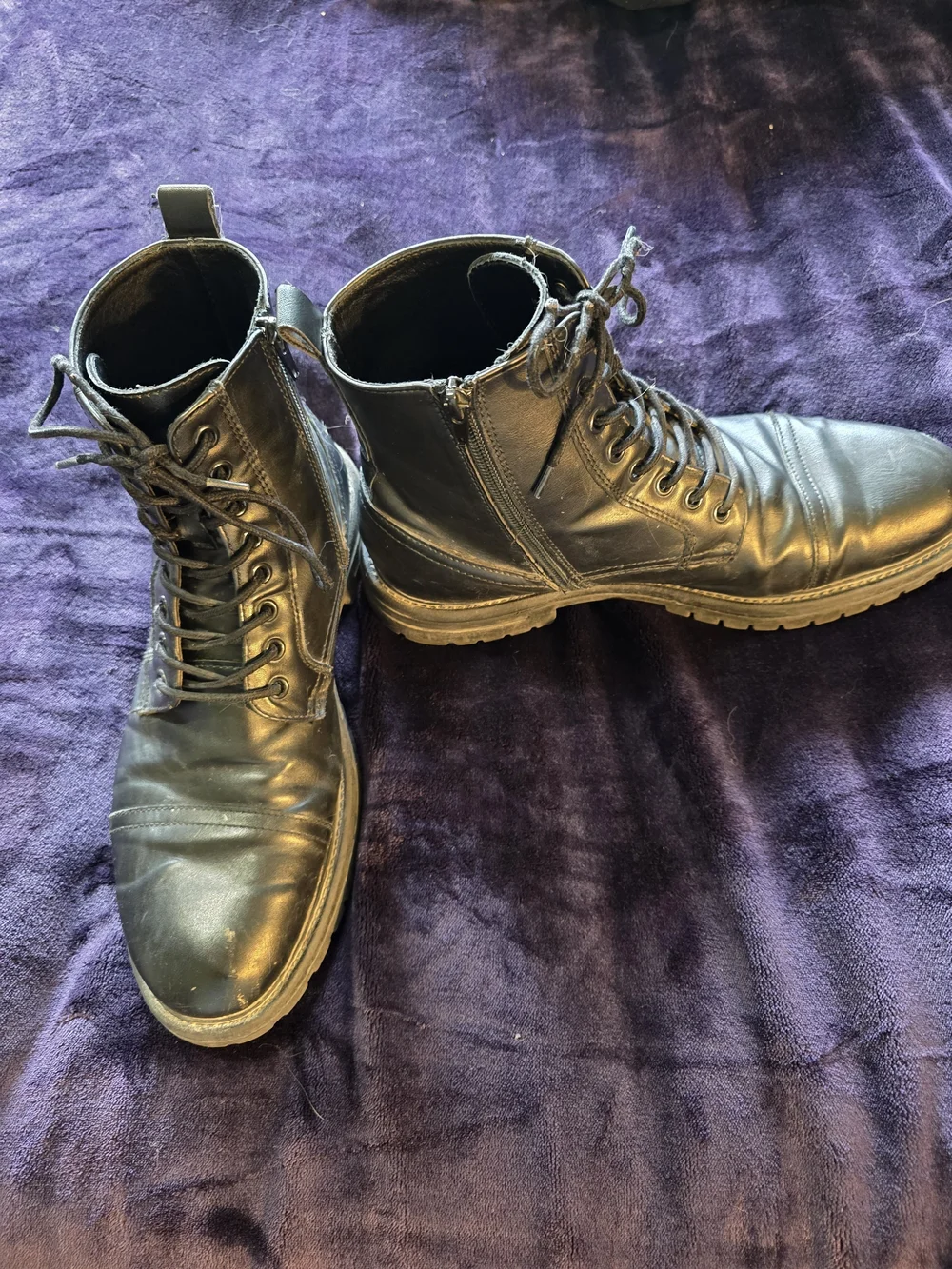 Abound Men’s 10.5 Black Cap Toe Lace Up Boots Side Zip Combat Moto